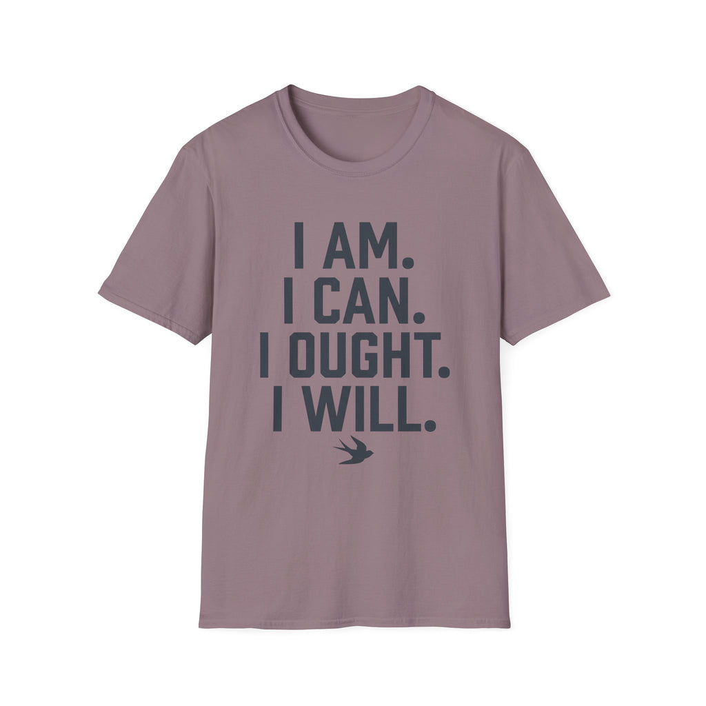 I Am, I Can, I Ought, I Will homeschool mom graphic t-shirt with a warm homeschool-inspired graphic with thoughtful lettering