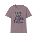 I Am, I Can, I Ought, I Will homeschool mom graphic t-shirt with a warm homeschool-inspired graphic with thoughtful lettering