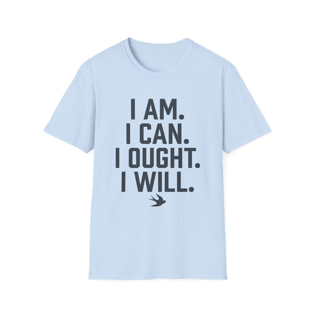 I Am, I Can, I Ought, I Will homeschool mom graphic t-shirt with a warm homeschool-inspired graphic with thoughtful lettering