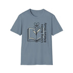 Living Books Nature Study with Flower homeschool mom graphic t-shirt with a Charlotte Mason-inspired design with books, nature details, and vintage homeschool charm