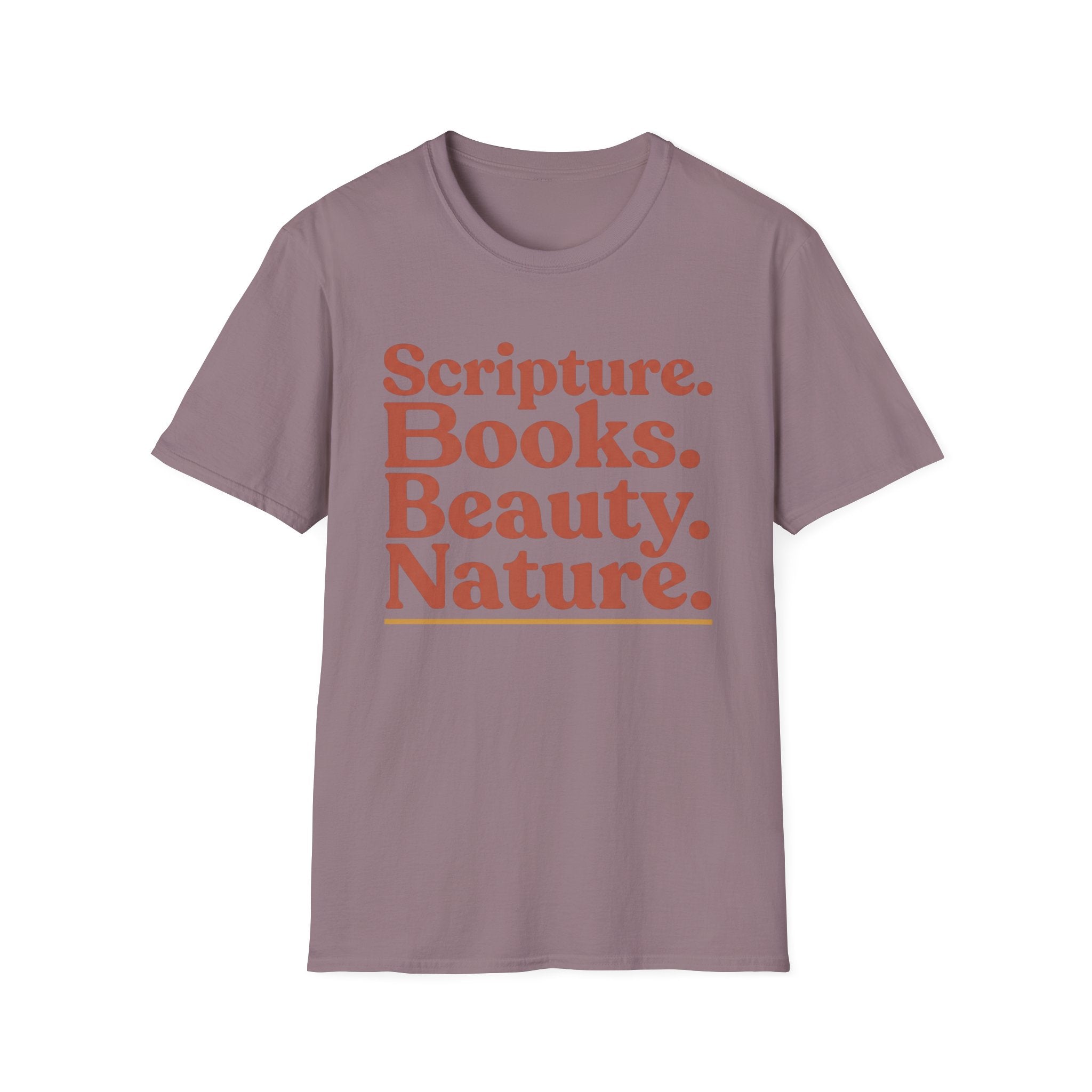 Scripture Books Beauty homeschool mom graphic t-shirt with a faith-filled homeschool design with gentle lettering and classic illustrative details