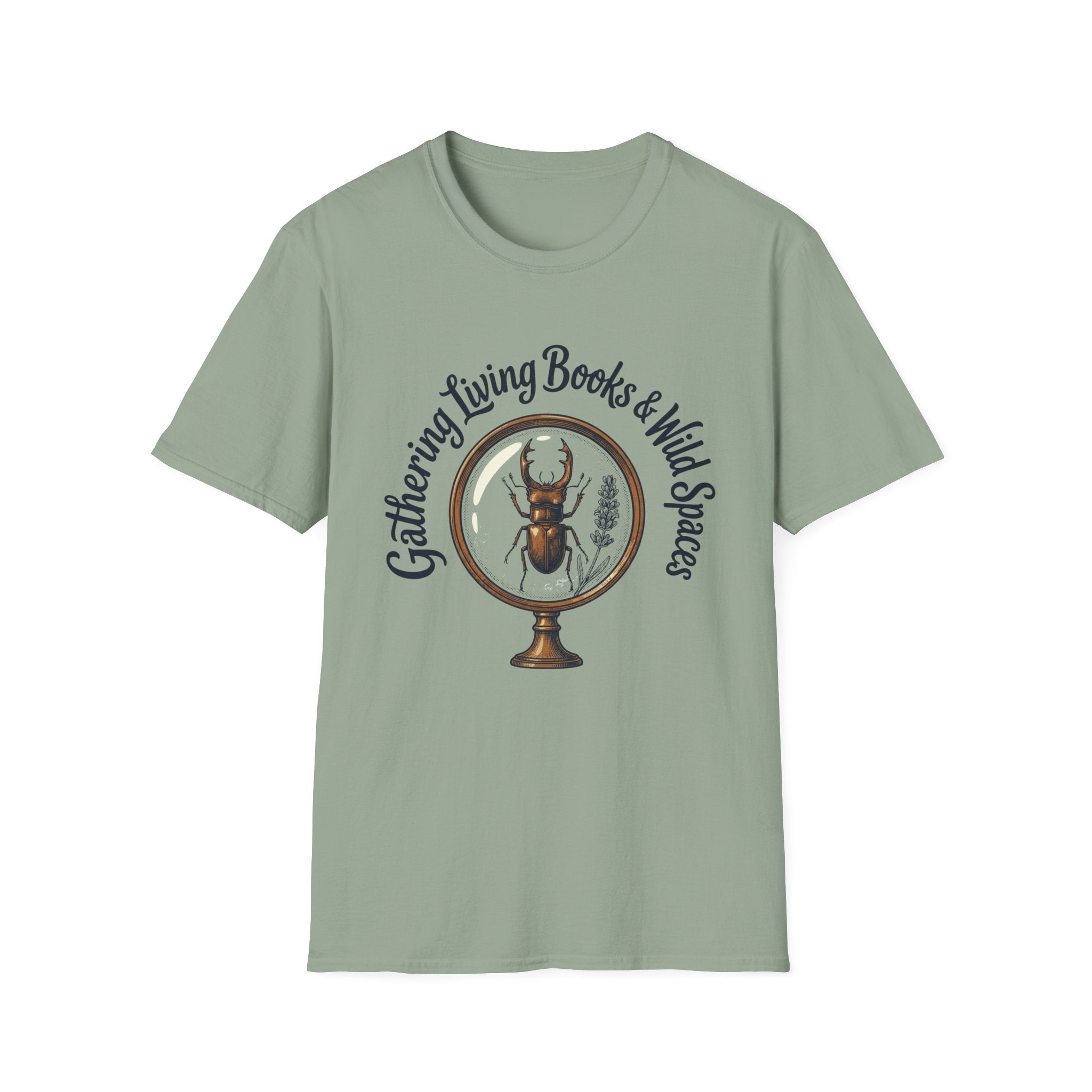 Gathering Living Books homeschool mom graphic t-shirt with a gathered-at-home inspired graphic with books, florals, and cozy family learning details