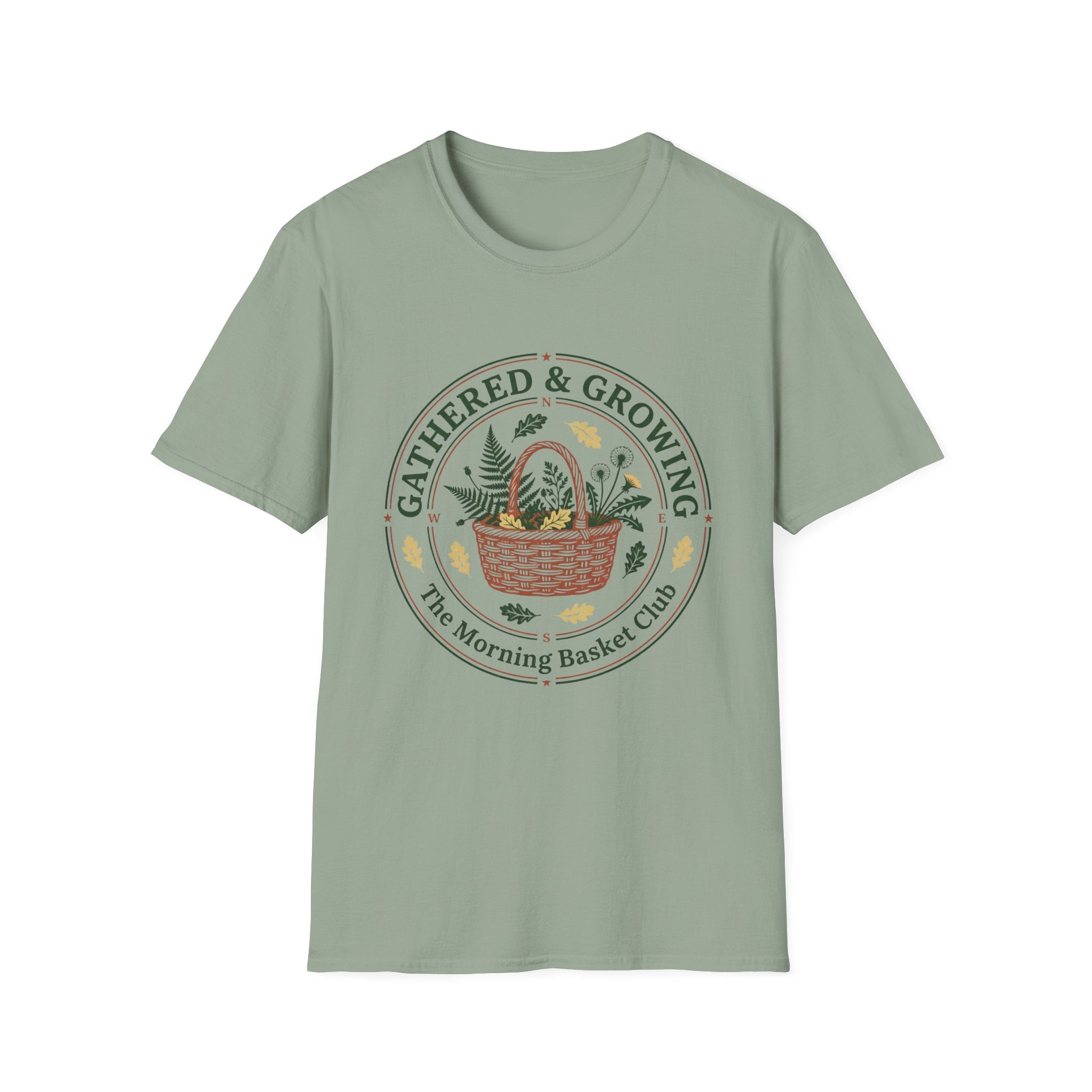 Gathered & Growing homeschool mom graphic t-shirt with a gathered-at-home inspired graphic with books, florals, and cozy family learning details