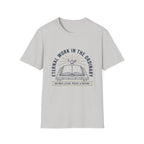 Eternal Work In The Ordinary homeschool mom graphic t-shirt with a faith-filled homeschool design with gentle lettering and classic illustrative details