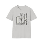 Living Books Nature Study with Flower homeschool mom graphic t-shirt with a Charlotte Mason-inspired design with books, nature details, and vintage homeschool charm
