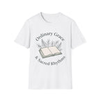Ordinary Grace homeschool mom graphic t-shirt with a faith-filled homeschool design with gentle lettering and classic illustrative details