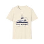 Faithful In The Unseen homeschool mom graphic t-shirt with a faith-filled homeschool design with gentle lettering and classic illustrative details