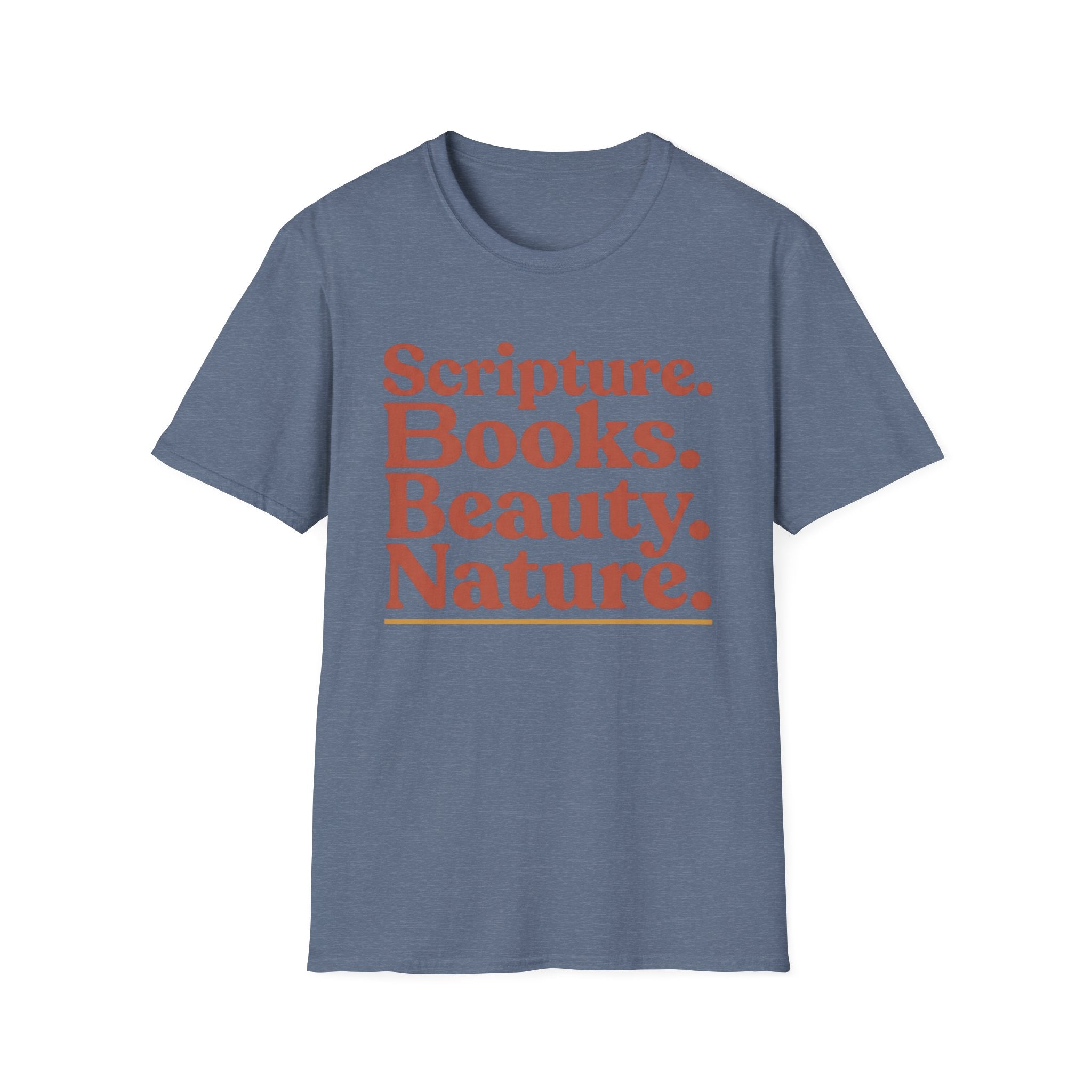 Scripture Books Beauty homeschool mom graphic t-shirt with a faith-filled homeschool design with gentle lettering and classic illustrative details