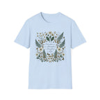 Education Is homeschool mom graphic t-shirt with a Charlotte Mason-inspired design with books, nature details, and vintage homeschool charm