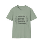 Homeschool Check List homeschool mom graphic t-shirt with a playful checklist-style homeschool graphic with bookish and nature-inspired details