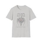 Steady, Faithful, Not Forgotten homeschool mom graphic t-shirt with a faith-filled homeschool design with gentle lettering and classic illustrative details