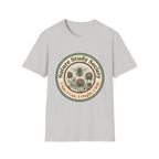 Nature Study Society homeschool mom graphic t-shirt with a Charlotte Mason-inspired design with books, nature details, and vintage homeschool charm