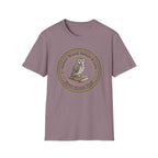 Gather Round Nature & Lore homeschool mom graphic t-shirt with a Charlotte Mason-inspired design with nature details, bookish elements, and classic homeschool lettering