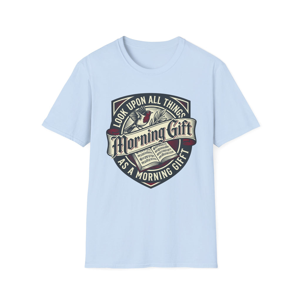 Morning Gift homeschool mom graphic t-shirt with a warm homeschool-inspired graphic with thoughtful lettering