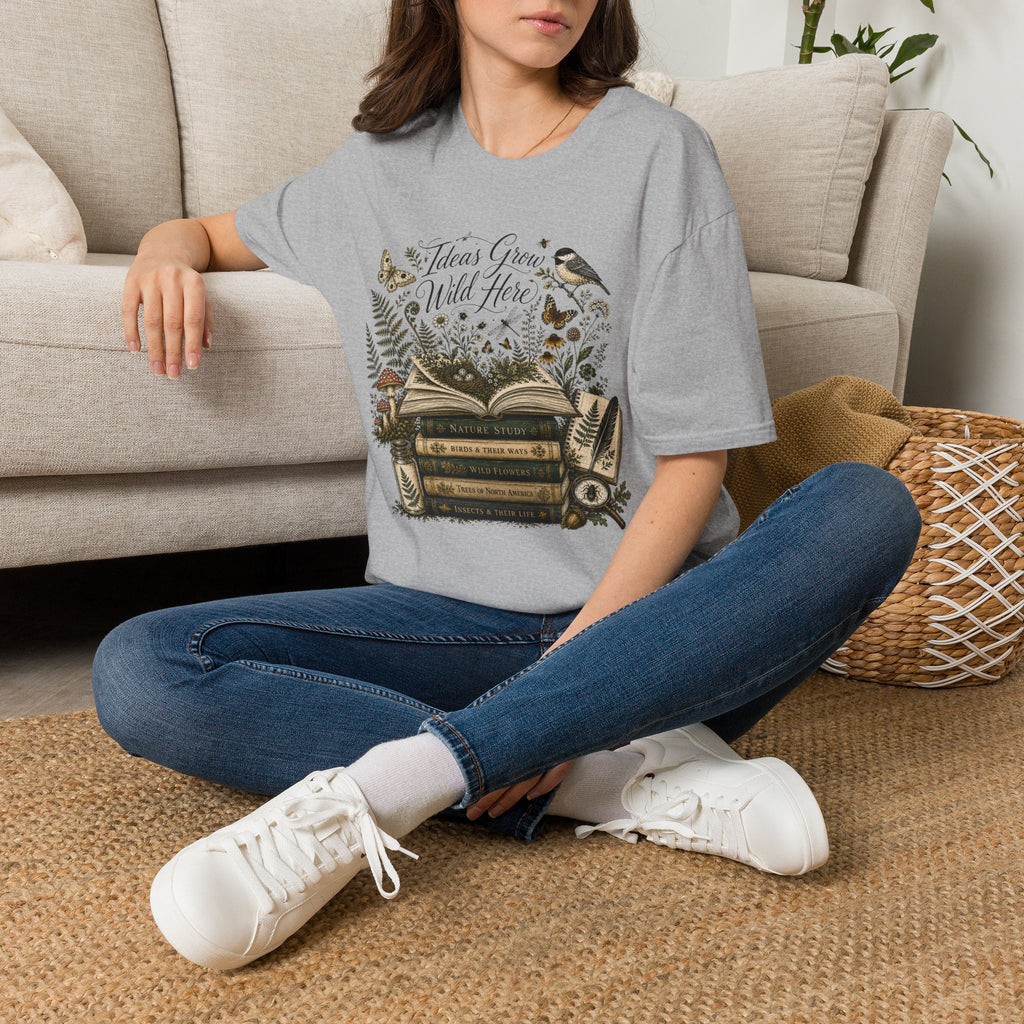 Ideas Grow Here homeschool mom graphic t-shirt with a warm homeschool-inspired graphic with thoughtful lettering