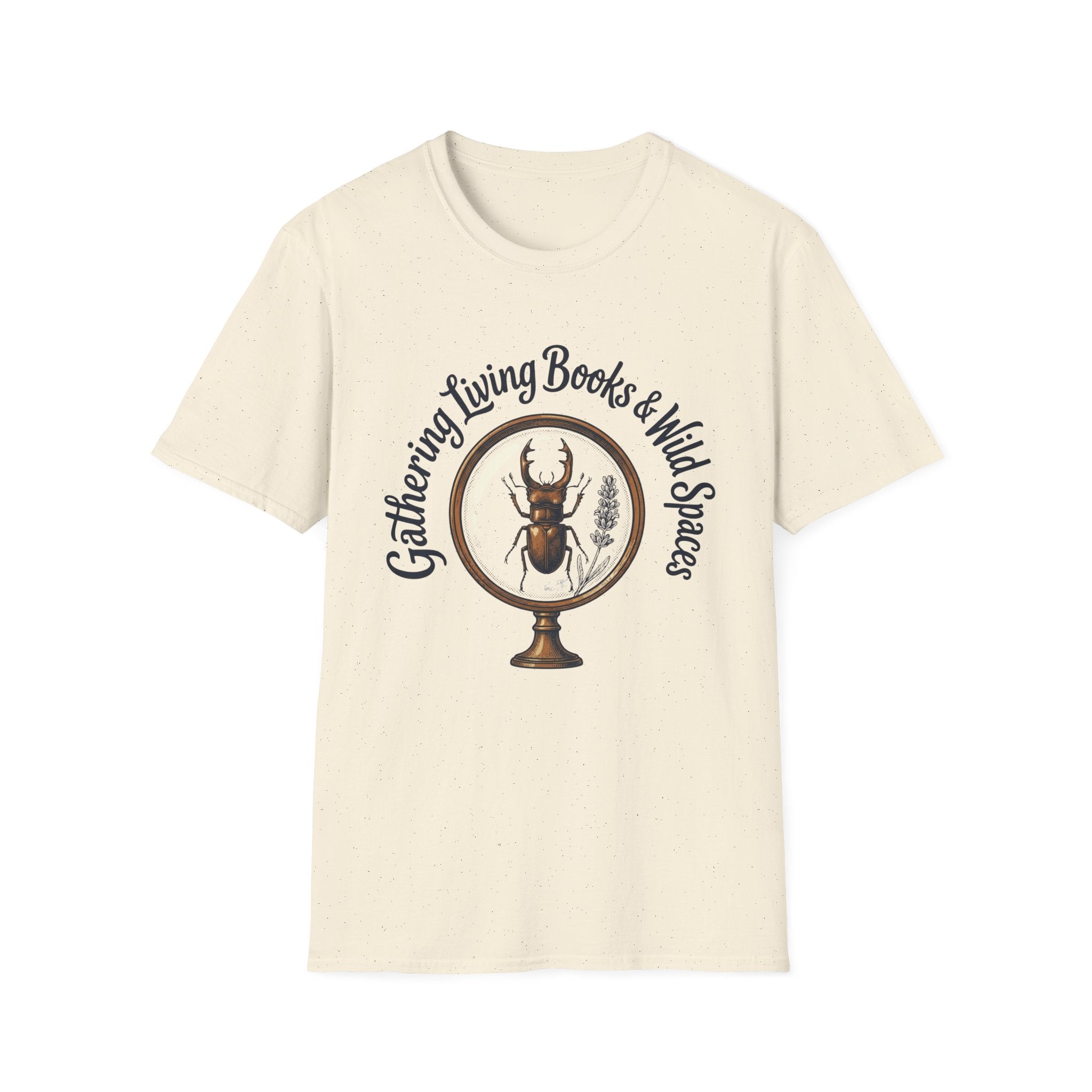 Gathering Living Books homeschool mom graphic t-shirt with a gathered-at-home inspired graphic with books, florals, and cozy family learning details