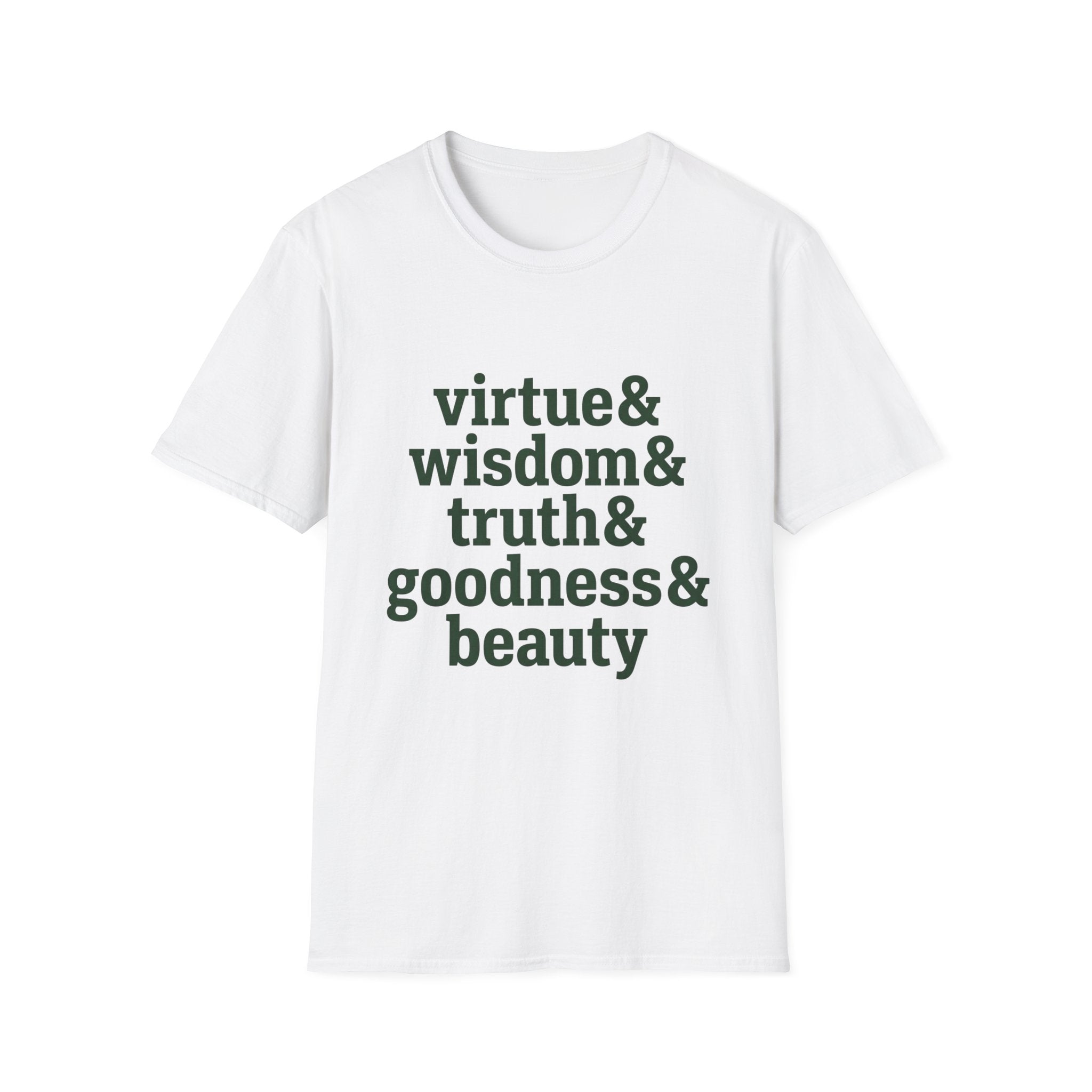 Virtue & Wisdom Check List homeschool mom graphic t-shirt with a playful checklist-style homeschool graphic with bookish and nature-inspired details