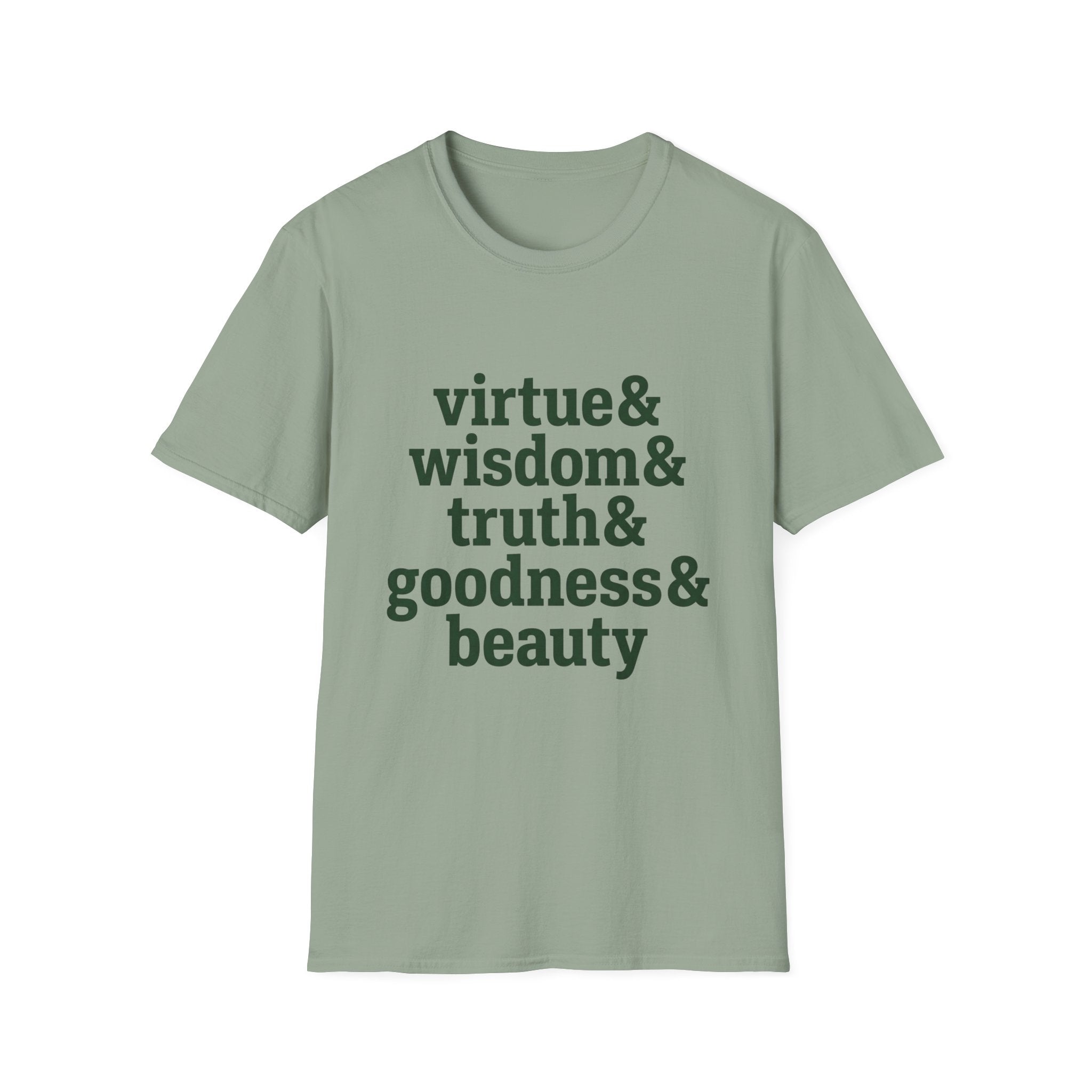 Virtue & Wisdom Check List homeschool mom graphic t-shirt with a playful checklist-style homeschool graphic with bookish and nature-inspired details