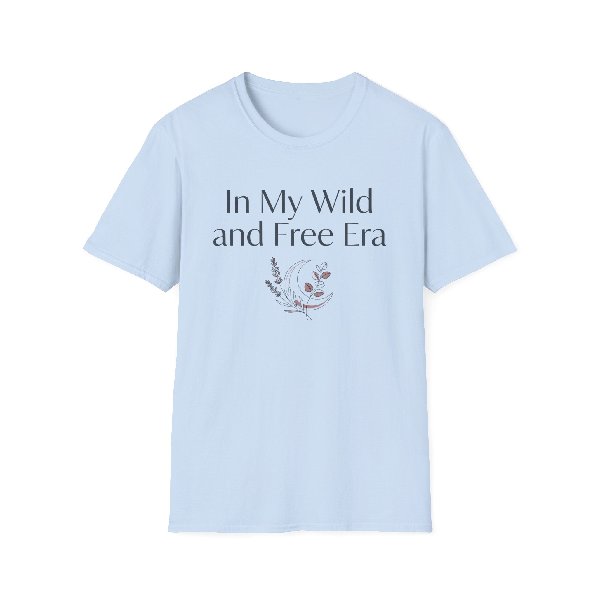 My Wild and Free Era homeschool mom graphic t-shirt with an adventurous homeschool graphic with nature, books, and outdoor learning energy