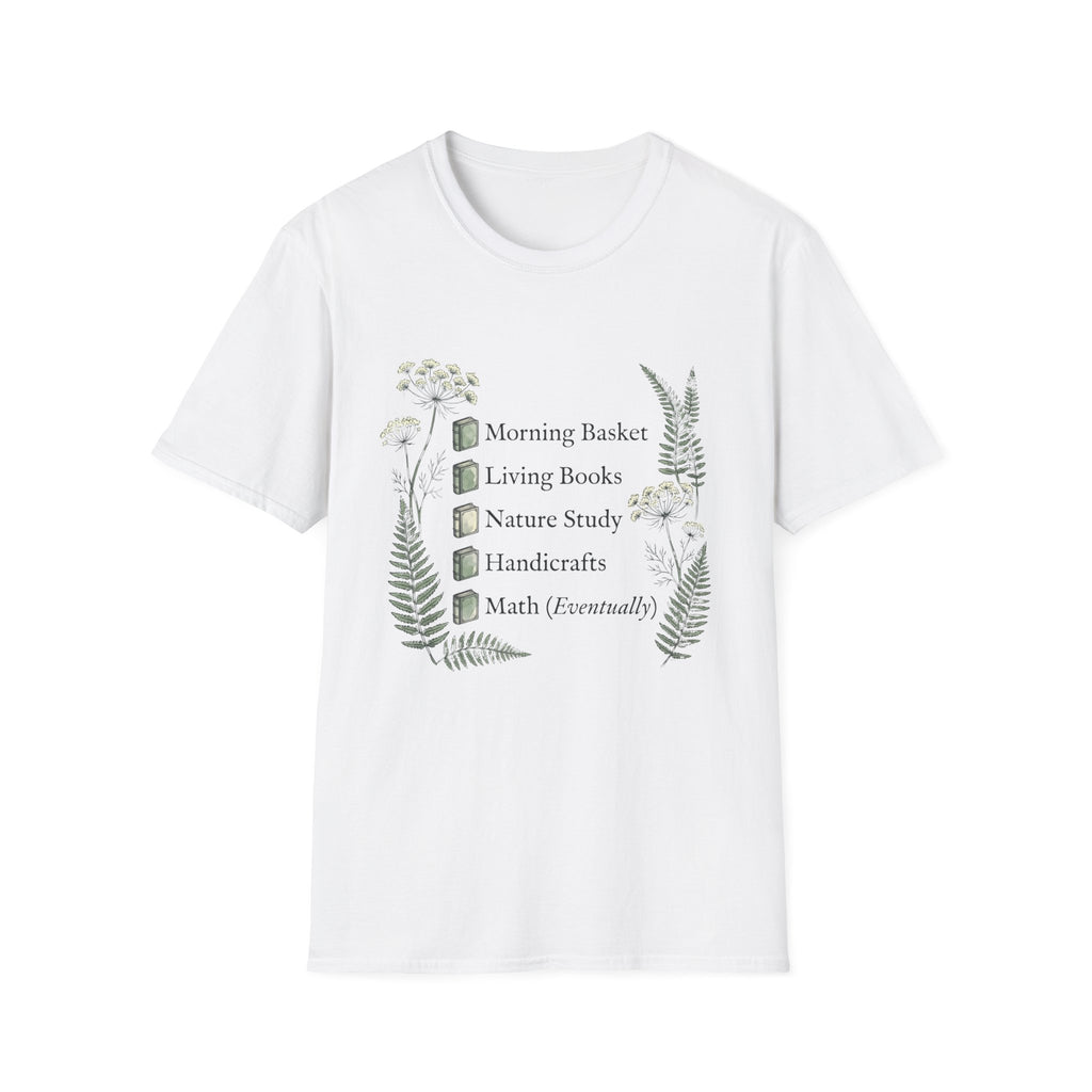 Homeschool Mom Check List homeschool mom graphic t-shirt with a playful checklist-style homeschool graphic with nature-inspired details