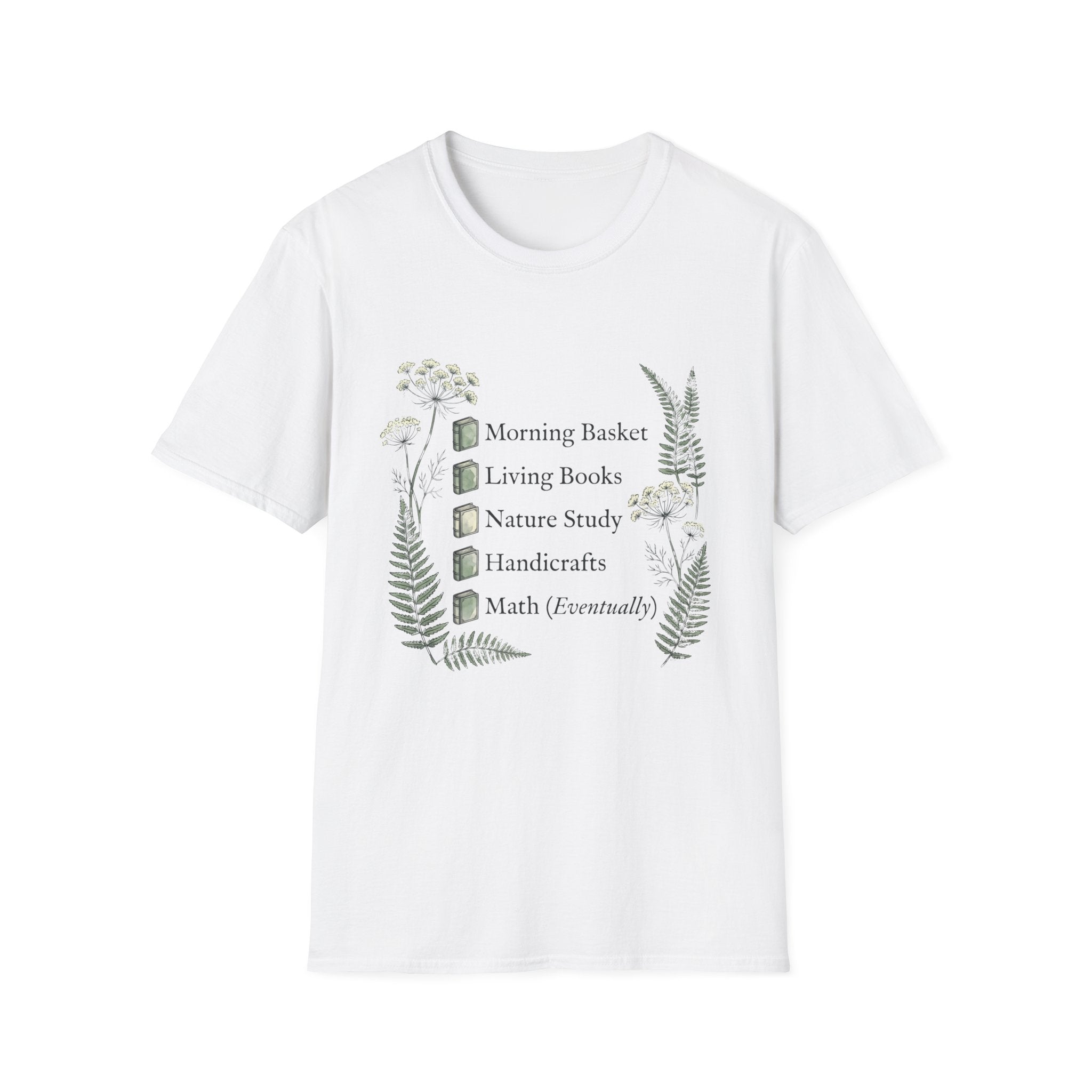 Homeschool Mom Check List homeschool mom graphic t-shirt with a playful checklist-style homeschool graphic with nature-inspired details