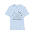 Raising Thinkers, Rooted in Faith Floral Book homeschool mom graphic t-shirt with a faith-filled homeschool design with gentle lettering and classic illustrative details