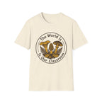 The World Is Our Classroom homeschool mom graphic t-shirt with an adventurous homeschool graphic with nature, books, and outdoor learning energy