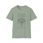 Steady, Faithful, Not Forgotten homeschool mom graphic t-shirt with a faith-filled homeschool design with gentle lettering and classic illustrative details