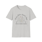 Raising Thinkers, Rooted in Faith Floral Book homeschool mom graphic t-shirt with a faith-filled homeschool design with gentle lettering and classic illustrative details