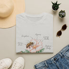 Mason Mother homeschool mom graphic t-shirt with a Charlotte Mason-inspired design with books, nature details, and vintage homeschool charm