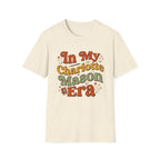 In My Charlotte Mason Era homeschool mom graphic t-shirt with a Charlotte Mason-inspired design with books, nature details, and vintage homeschool charm