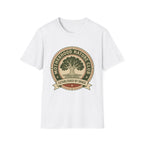 Motherhood Nature Club homeschool mom graphic t-shirt with a faith-filled homeschool design with gentle lettering and classic illustrative details
