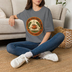 Poetry Tea Time Club homeschool mom graphic t-shirt with a cozy poetry teatime graphic with tea, books, and vintage homeschool charm