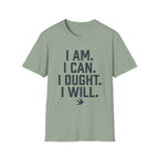 I Am, I Can, I Ought, I Will homeschool mom graphic t-shirt with a warm homeschool-inspired graphic with thoughtful lettering