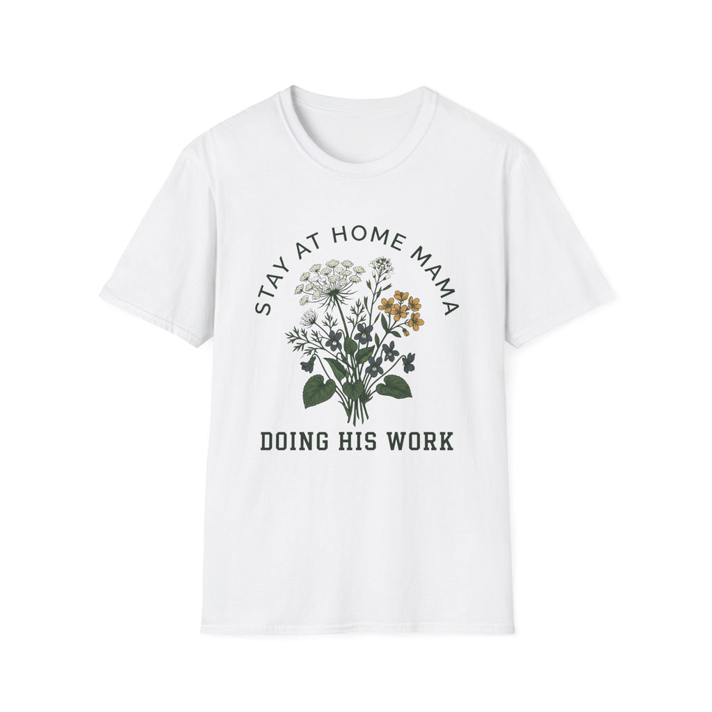 Stay At Home Mama homeschool mom graphic t-shirt with a warm homeschool-inspired graphic with thoughtful lettering