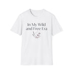My Wild and Free Era homeschool mom graphic t-shirt with an adventurous homeschool graphic with nature, books, and outdoor learning energy