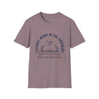 Eternal Work In The Ordinary homeschool mom graphic t-shirt with a faith-filled homeschool design with gentle lettering and classic illustrative details