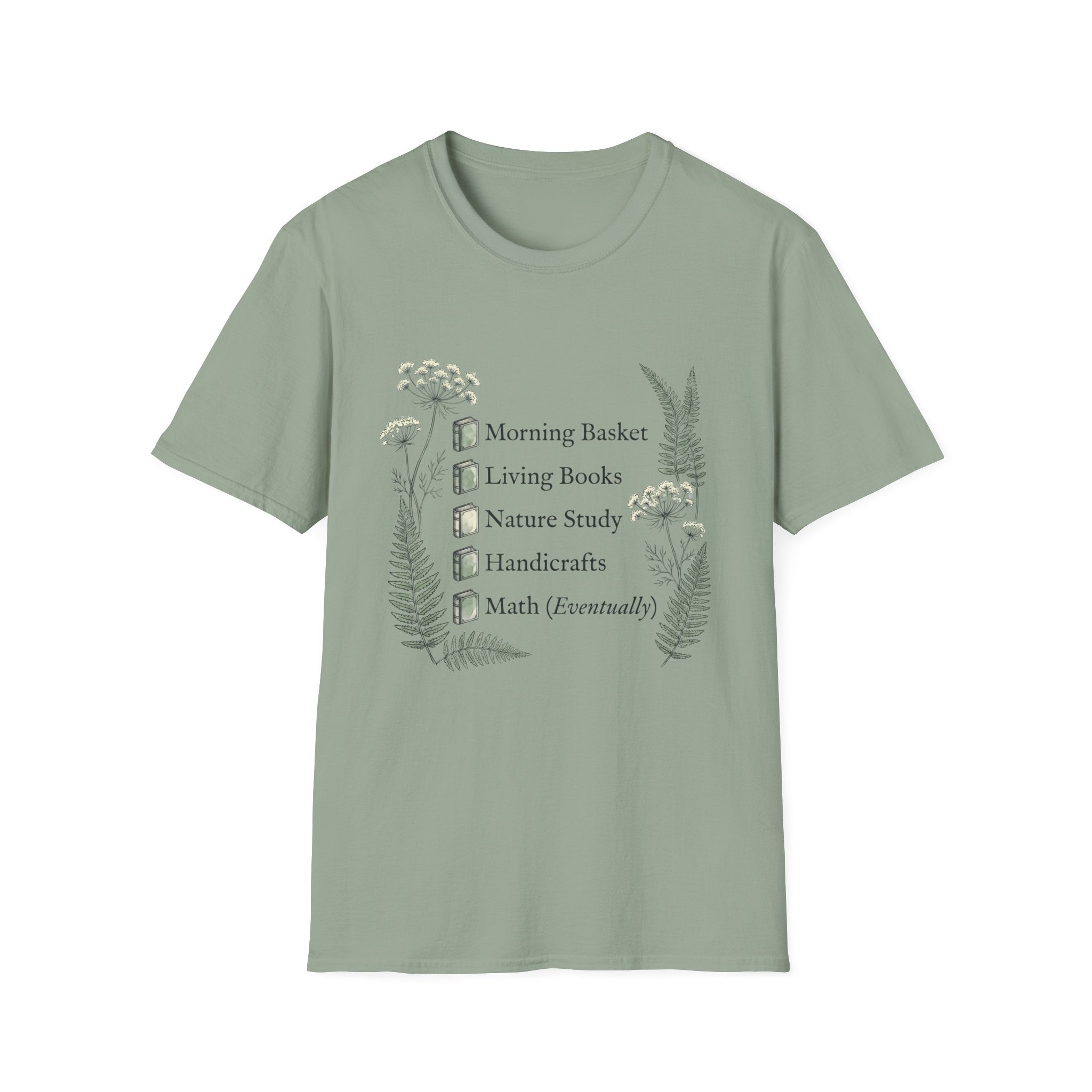 Homeschool Mom Check List homeschool mom graphic t-shirt with a playful checklist-style homeschool graphic with nature-inspired details