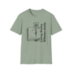 Living Books Nature Study with Flower homeschool mom graphic t-shirt with a Charlotte Mason-inspired design with books, nature details, and vintage homeschool charm