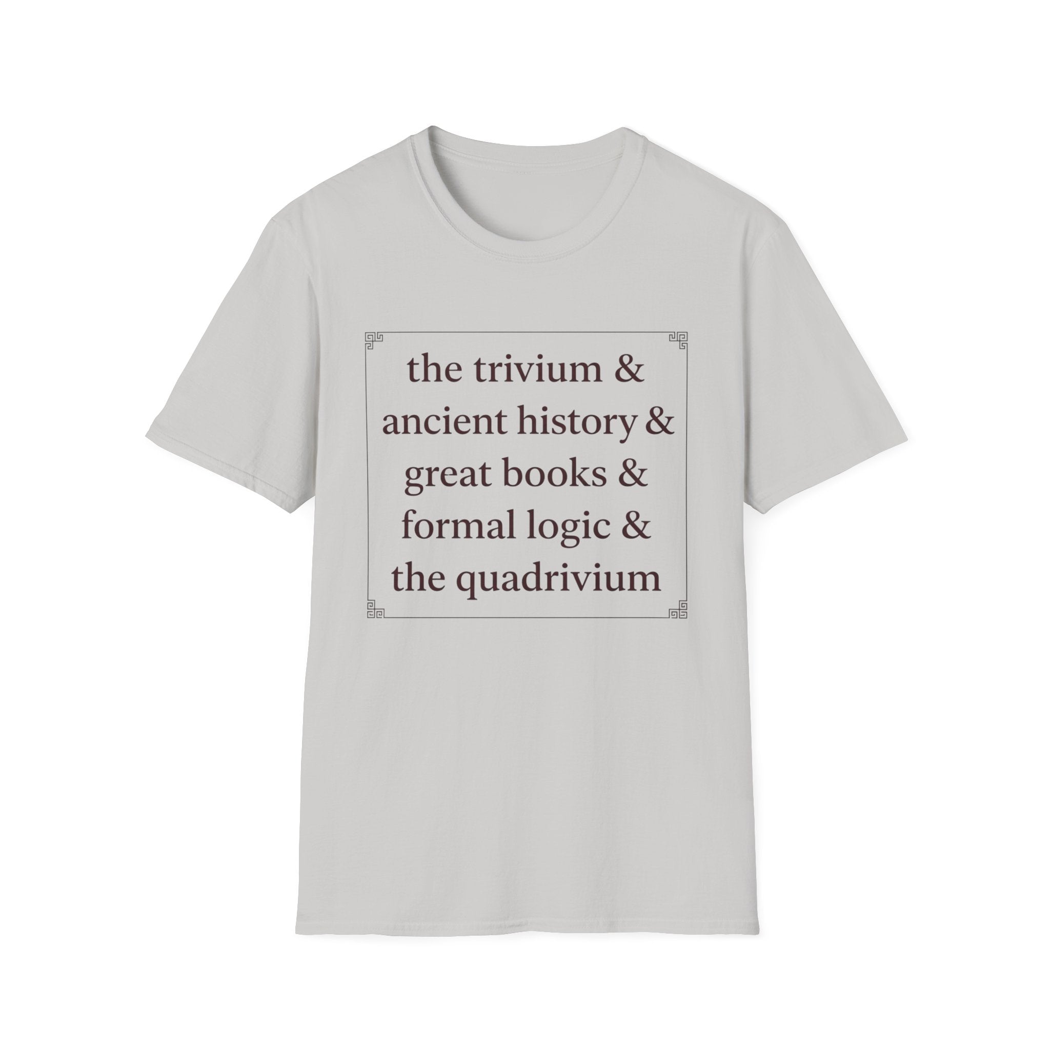 Trivium Check List homeschool mom graphic t-shirt with a playful checklist-style homeschool graphic with bookish and nature-inspired details