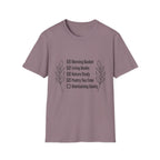 Homeschool Check List homeschool mom graphic t-shirt with a playful checklist-style homeschool graphic with bookish and nature-inspired details