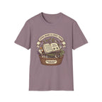 Living Books & Lovely Things homeschool mom graphic t-shirt with a Charlotte Mason-inspired design with books, nature details, and vintage homeschool charm